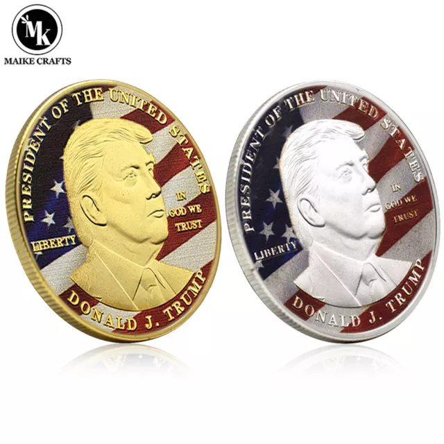 2 pz regalo monete Presidente degli Stati Uniti Donald Trump placcatura in metallo oro e argento sfida