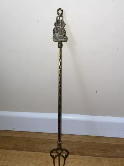 Vintage Brass Mayflower Ship Toasting Fork - Approx. 19” Long Fireside Accessory