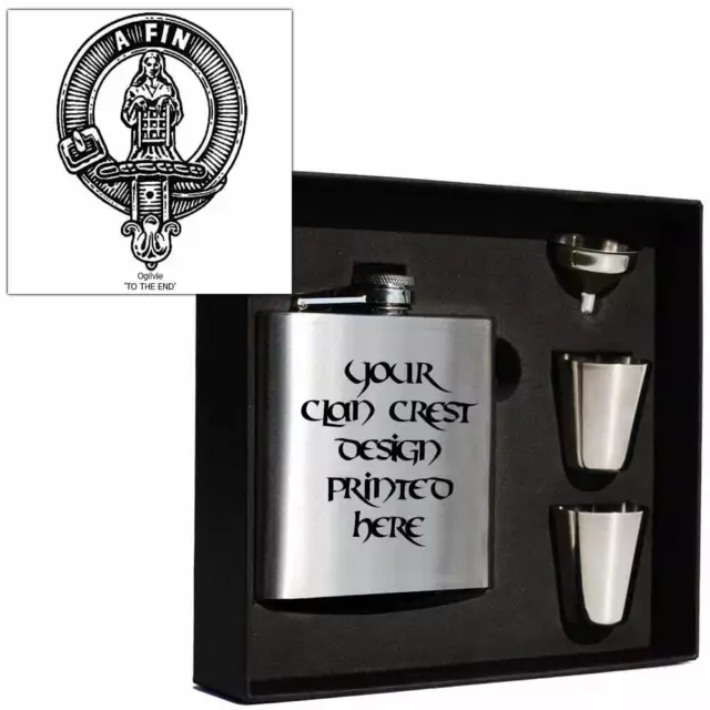 Art Pewter Ogilvie Clan Crest 6oz Hip Flask Box Set (s) HF6 S-C91 Scottish