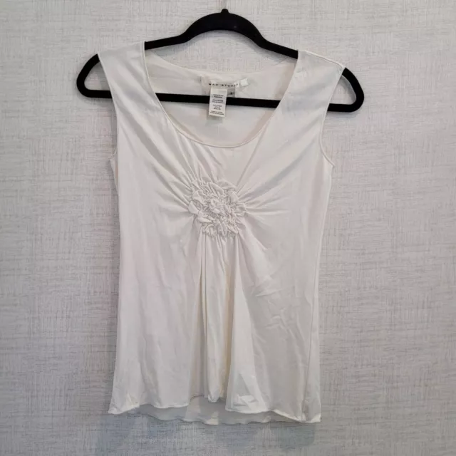 MAX STUDIO BLOUSE Top Sleeveless Womens Small White Flower Ruched Tank ...