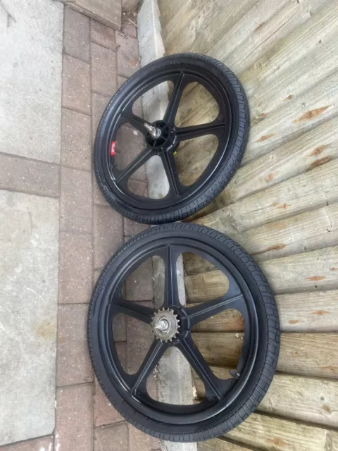 Skyway Tuff II Mag Old School BMX Wheels 20 Inch Pair Front Rear Black Tyres