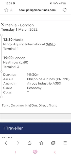 DIrect flight from Manila to London