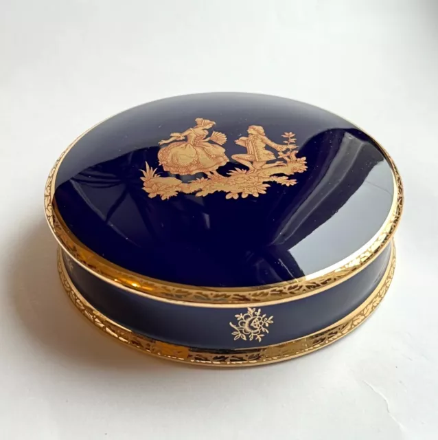 Vintage Meissner Limoges France Blue Gold Courting Couple Trinket Box Dish VGC