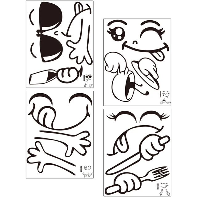 Autocollants Sourire Mural SEABABOO - 4 Pièces 24x18cm Pour Déco Drôle