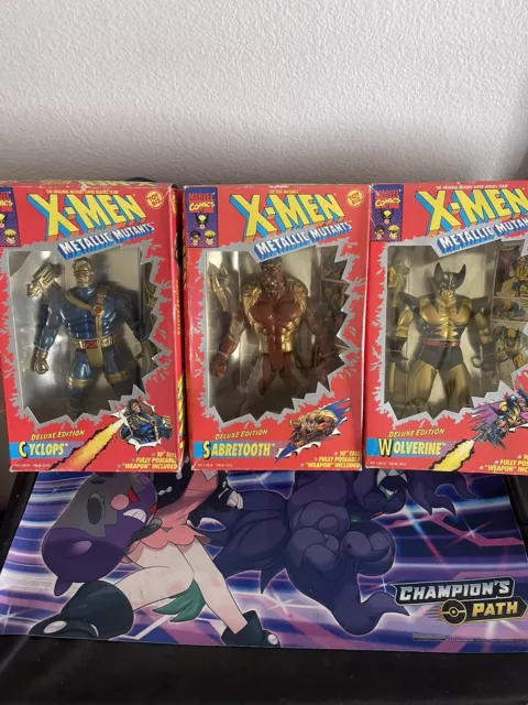 X-Men Metallic Mutants LOT Wolverine, Cyclops, Sabretooth 10" 1994 Toy Biz NEW