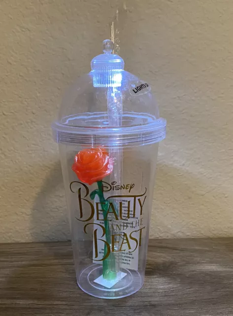 Disney Parks Beauty & the Beast Enchanted Rose Light Up Sipper Cup Straw Read⬇️