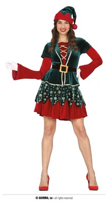 Guirca COSTUME CARNEVALE ELFA ADULTA VESTITO GUIRCA ELFO AIUTANTE BABBO NATALE DONNA 