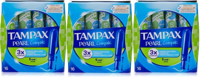 48 x súper aplicador compacto de perlas Tampax, tampón para comodidad y protección