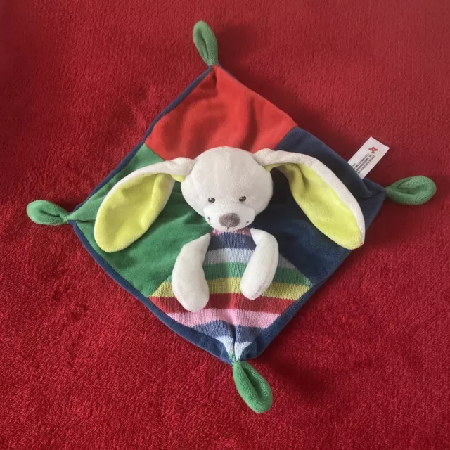 🇫🇷 Doudou Lapin Blanc Carré Bleu Rouge  Vert Tricot Rayé NICOTOY NEUF