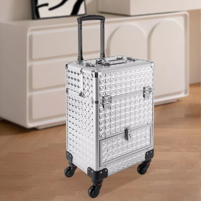 Pro Rolling Makeup Case Traveling Cosmetic Organizer Box Trolley Exquisite Case