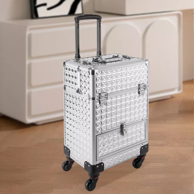 Rolling Makeup Train Case Professional Cosmetic Trolley Makeup Storage Organizer