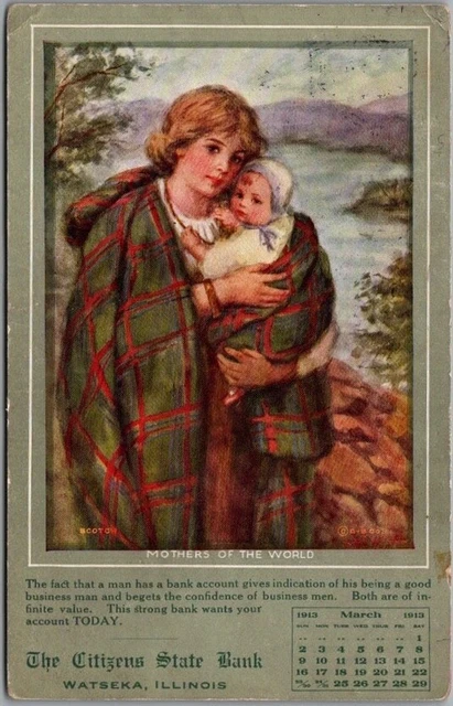 1913 WATSEKA Illinois Postcard CITIZENS STATE BANK Mothers of the World - SCOTCH