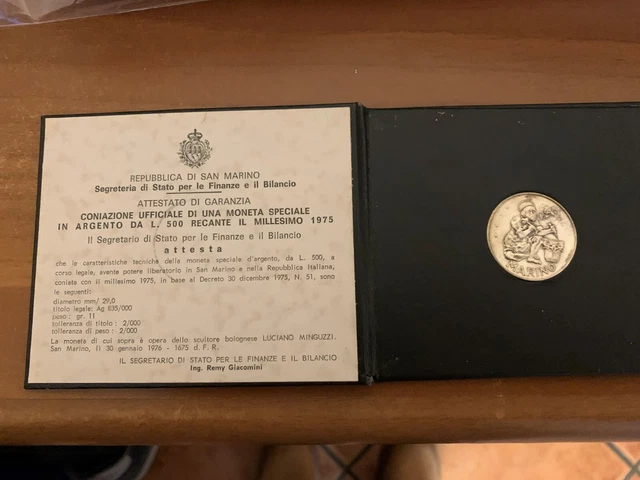 Moneta 500 Lire San Marino 1975 Con Certificato