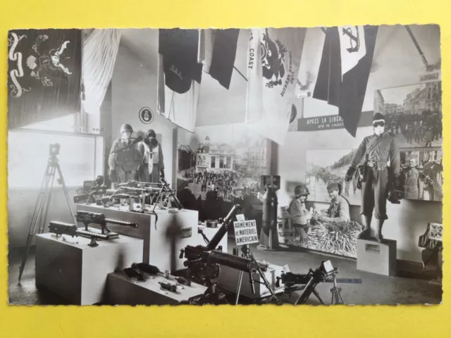 cpsm RARE FRANCE CHERBOURG MUSÉE de la LIBÉRATION AMERICAN ARMAMENTS Flags U.S.