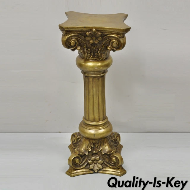 Vintage Brass Bronze Fluted Corinthian Column 29" Classical Pedestal Plant Stand
