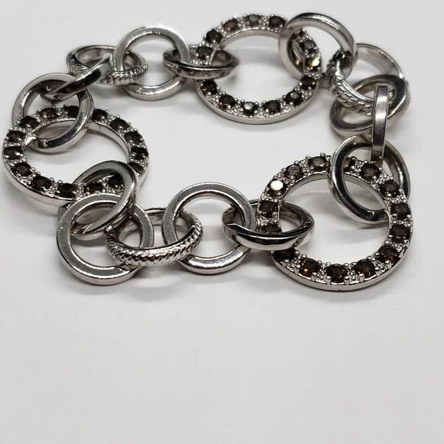 ATELIER ANTHONY NAK Smoky Quartz Sterling Silver VTG 7" Chain Link Bracelet QVC