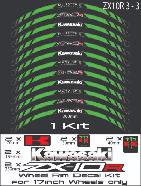 KAWASAKI ZX10R Motorcycle Wheel Rim Stickers Stripes Decals Kit