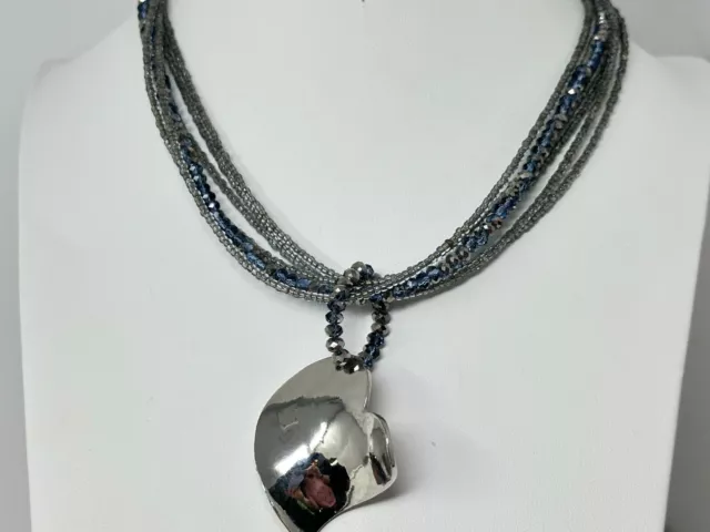 Beautiful JK Jewel Kade Silvertone Blue Metallic Crystal Heart Pendant Necklace 2