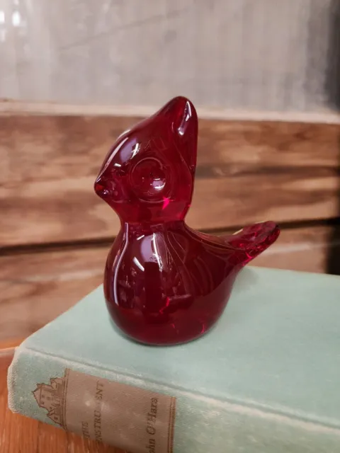 Vintage Ruby Red Glass Bird Figurine Paperweight  Cardinal