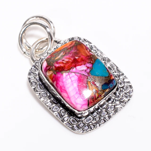 Oyster Turquoise Stone Vintage Handmade 925 Sterling Silver Pendant 1.7" GSR3813