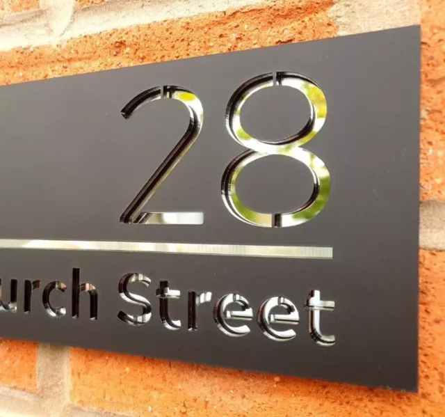 Door Sign House Number Laser Cut Black & Silver Custom House Address Plaque Sign