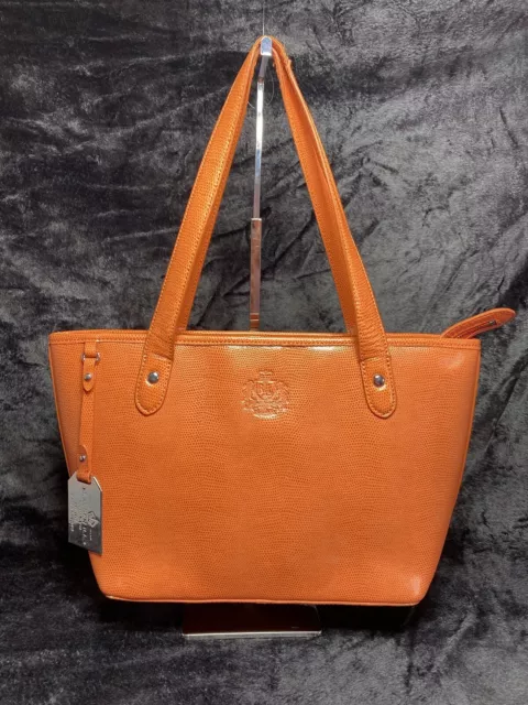 Lauren Ralph Lauren Orange Leather Dual Strap Tote Bag~ Signature Lauren