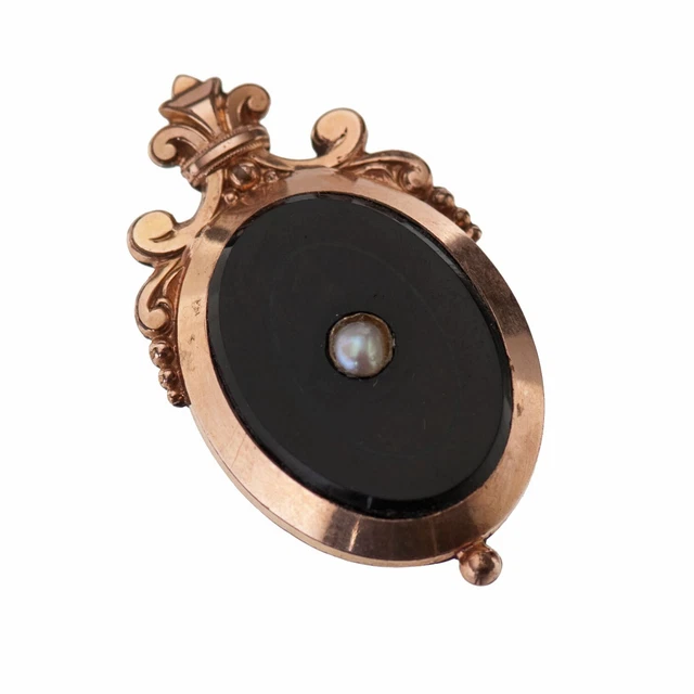 Broche Ou Pendentif Ancien – Médaillon Noir & Perle, Monture Or Rose 1900