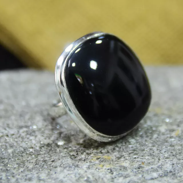 Bague en argent 925 avec pierres précieuses Onyx noir, bijoux de nouvel an,...