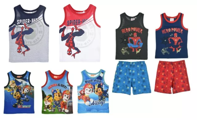 Bambini Ragazzi Spiderman Captain America Paw Patrol Marvel Gilet T-Shirt Corto