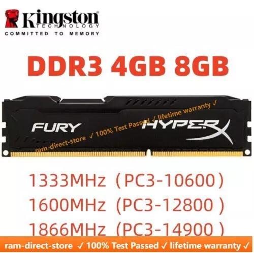 Kingston HyperX FURY DDR3 4GB 8GB 1333 1600 1866 Desktop RAM Memory DIMM 240pins