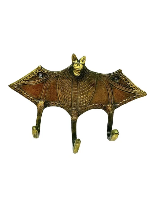 Bat Coat Hook Hanger Antique Key Towel Hat 3 Hooks Rack Wall Decor 6" Brown