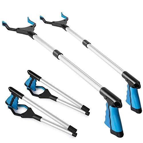 Paquete de 2 herramientas de agarre, herramienta de recogida de agarre de alcance de 32" de largo, recolector de basura azul