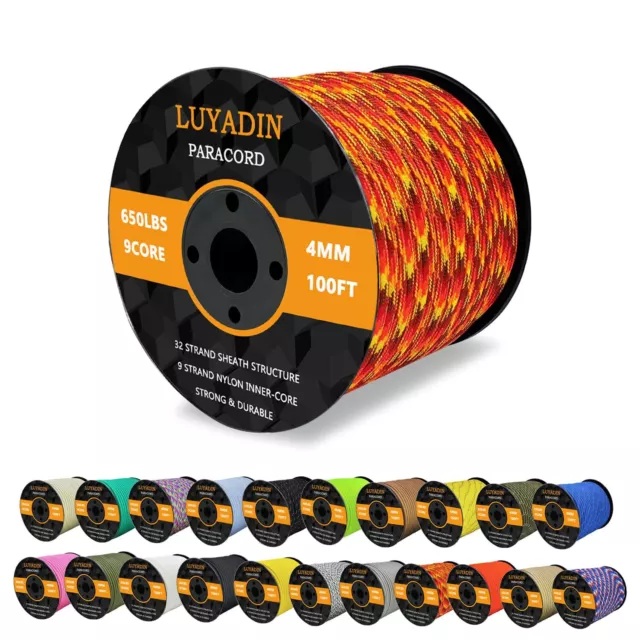 Paracord 650lb - 9 Strand Parachute Spool Cord - 40+ Colors-100ft 200ft 500ft...