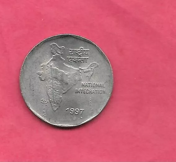 India Indian Km121.5 1997 H Old Vitnage Uncirculated-Unc Mint 2 Rupees Coin