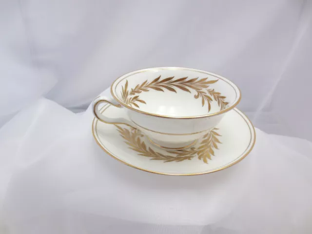 SET 2 MINTON MALTA GOLD CUPS & SAUCERS Laurel Verge H4901 c1944 ENGLAND ANTIQUE