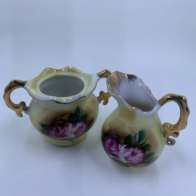 Vintage Ucagco China Mini Creamer/Sugar Tea (No Lid) Rose Pattern -Made in Japan