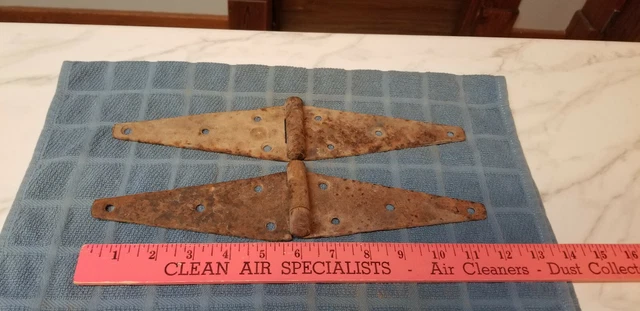 Antique Set of 2  12" Metal Large Hinges Barn Door Gate Rustic Strap Hinges