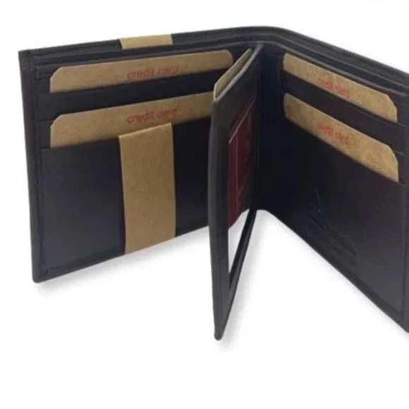Brand New Men's Black Genuine Leather BiFold RFID Protection Wallet