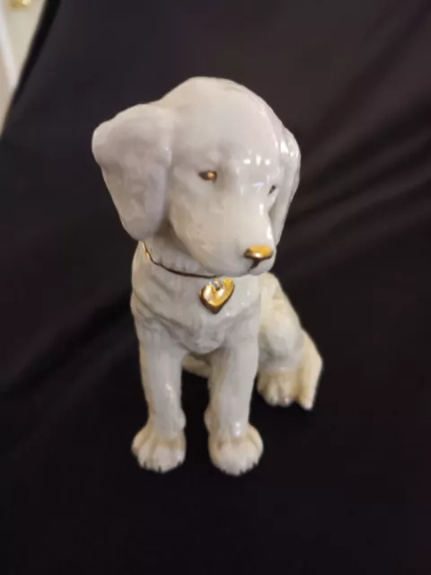 LENOX Vintage Porcelain White with Gold Accent Labrador Dog Figurine
