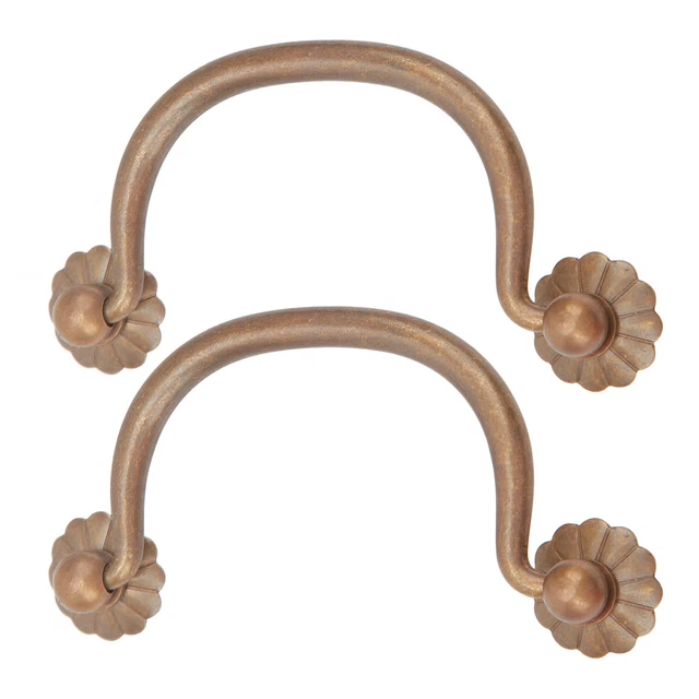 2 Set Brass Pull Handle Bronze Retro Flower Shape Delicate Elegant Cabinet Ha