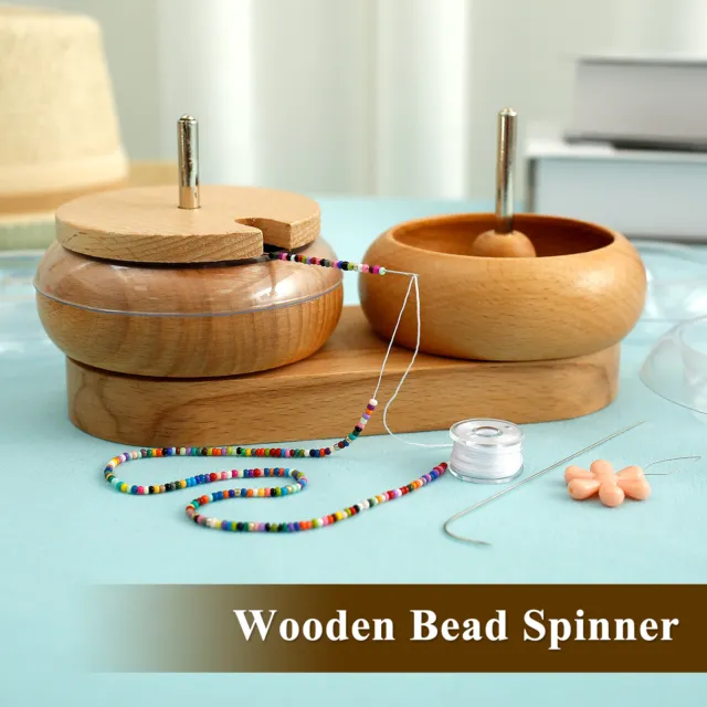 Bead Spinner Set with Tray Wooden Beading Bowl Spinner Double Bowl Waist`^