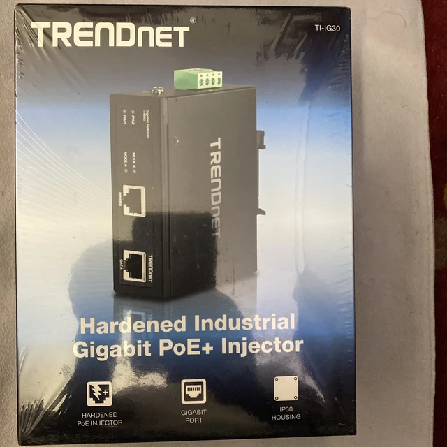 TRENDnet TI-IG30 Industrieller PoE+ Injektor – Gigabit, DIN-Schienen- & Wandmontage, IP30, Betrieb Von -40°C Bis 75°C