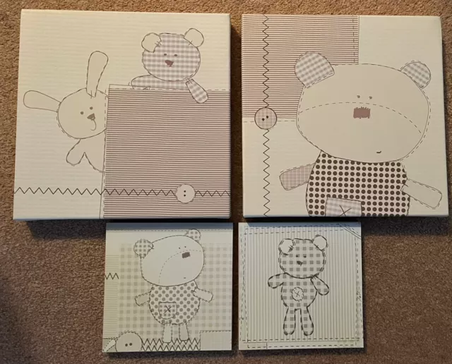 Mamas and Papas Bedtime Hugs Nursery Pictures Canvas Decoration and Cot Toy Bear