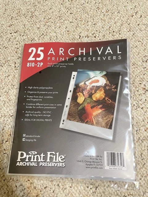 Conservadores de impresión de archivos de impresión 810-2P soportes 8x10 dos impresiones en una página (25 páginas)
