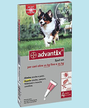 Advantix Spot On Bayer 4 Pipette Per Cani Da 10 A 25 Kg.