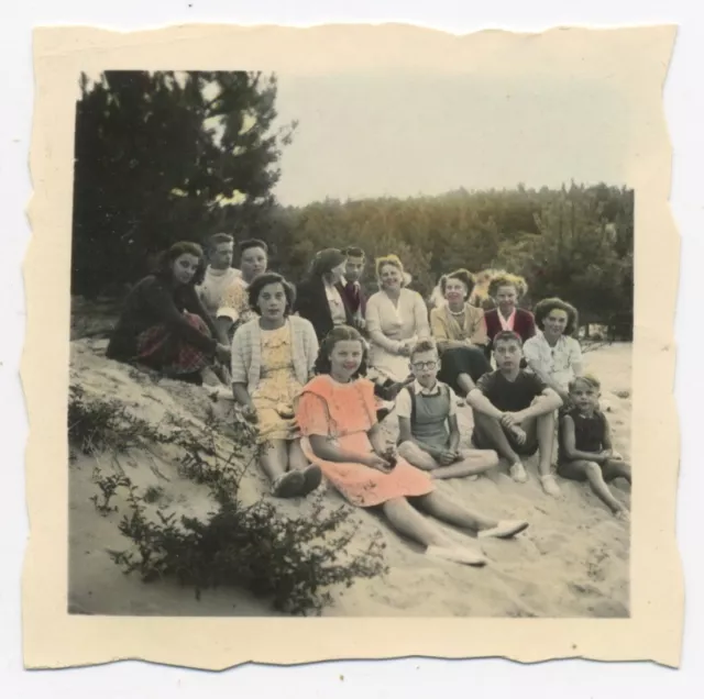 Original Vintage Colorized Tinted Family Beach Sand Dunes Photo - SA846