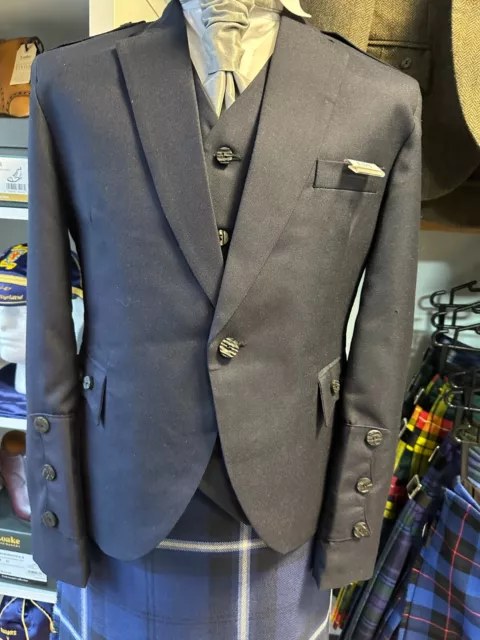 Scottish Argyle Kilt Jacket & Waistcoat in Navy Blue Crail Style, 36"-56" Chest