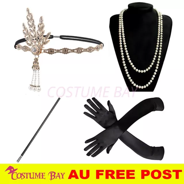 1920s Flapper Gatsby Charleston Costume 4pcs Accessory Set Fancy Dress Party AU