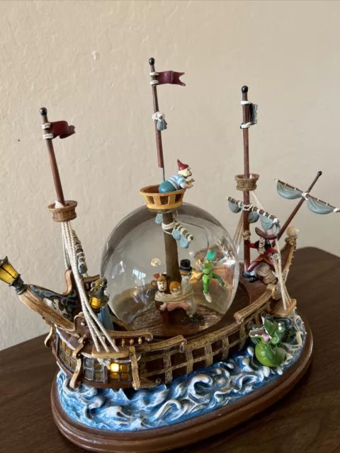 Disney Peter Pan Musical Snow Globe Pirate Ship “You Can Fly”Light Up W/Defect