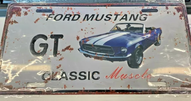 Ford Mustang Gt - Classic Muscle - Decorative Tin License Plate - New / Sealed